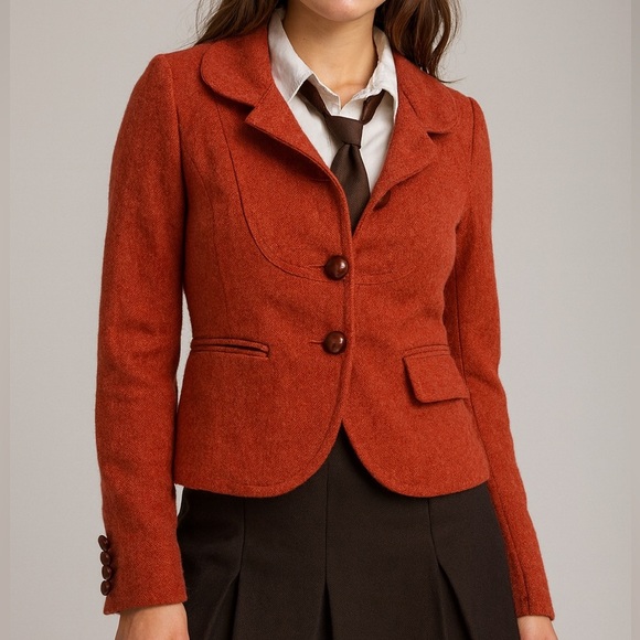 Vintage Y2K J. Crew Wool Schoolboy Preppy Blazer Orange Houndstooth Size 0 - Picture 1 of 5